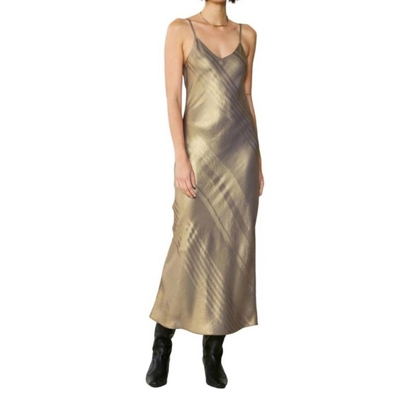 CURRENT AIR Anthropologie bias long dress gold metallic spaghetti strap large - Picture 1 of 13